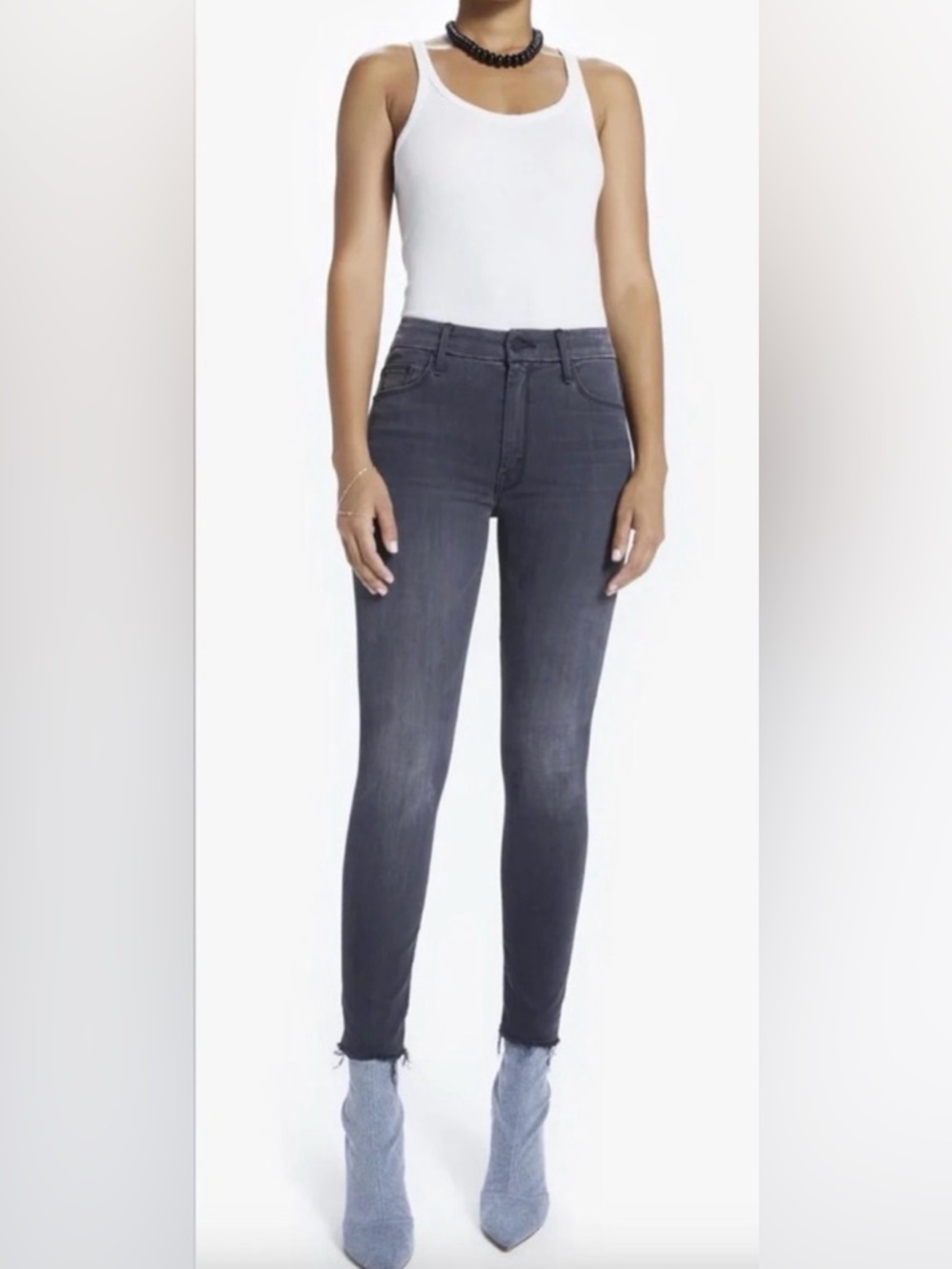 MOTHER The Looker Ankle Fray Jeans 27 Lighting Up Lanterns Gray High Rise Skinny